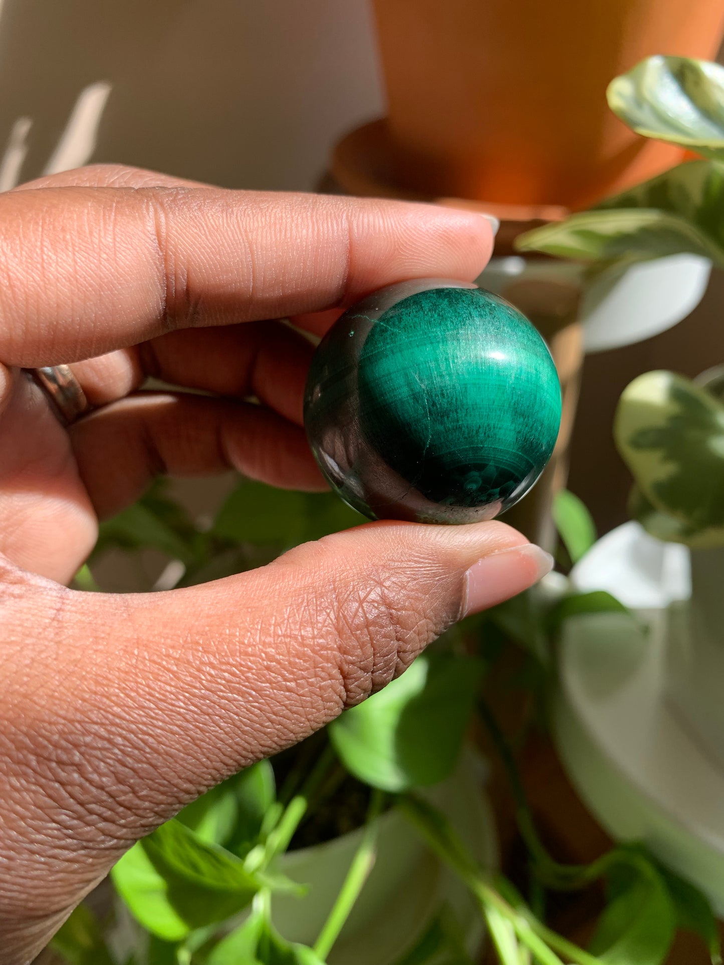 Chatoyant Malachite Sphere