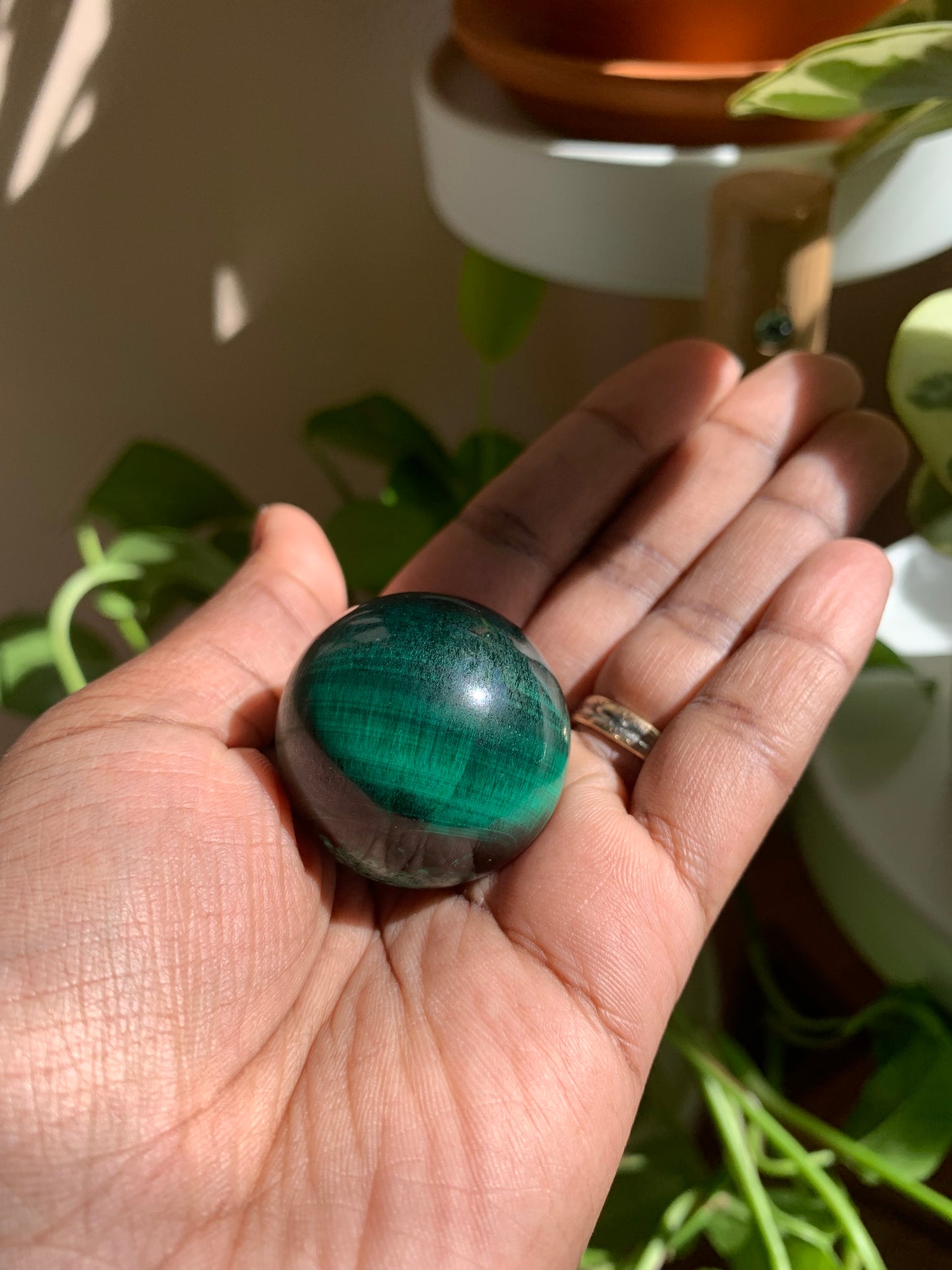 Chatoyant Malachite Sphere