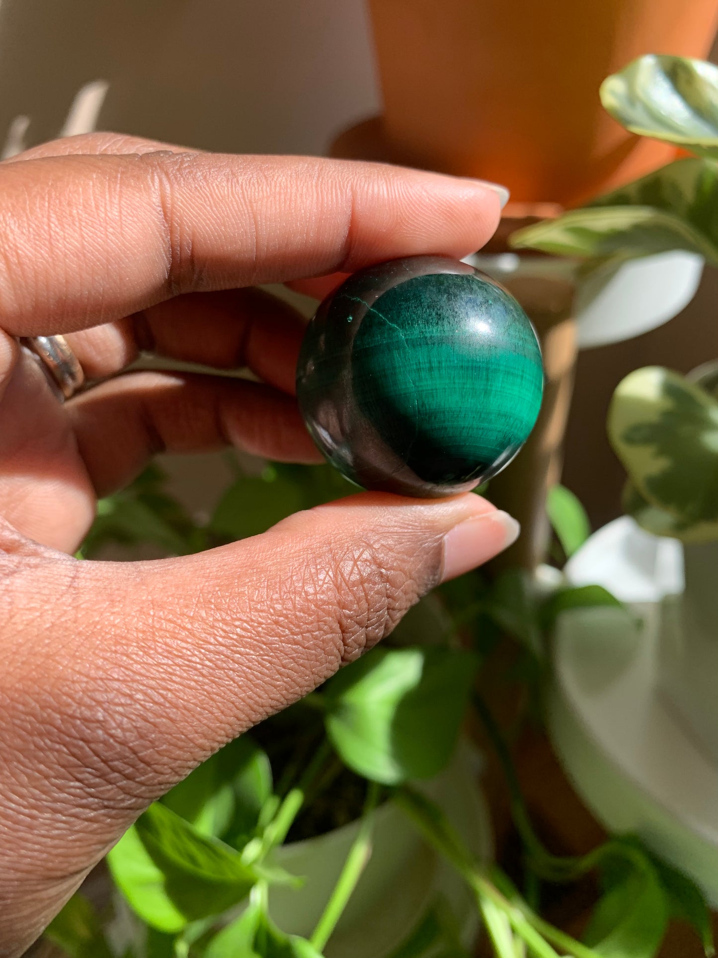 Chatoyant Malachite Sphere