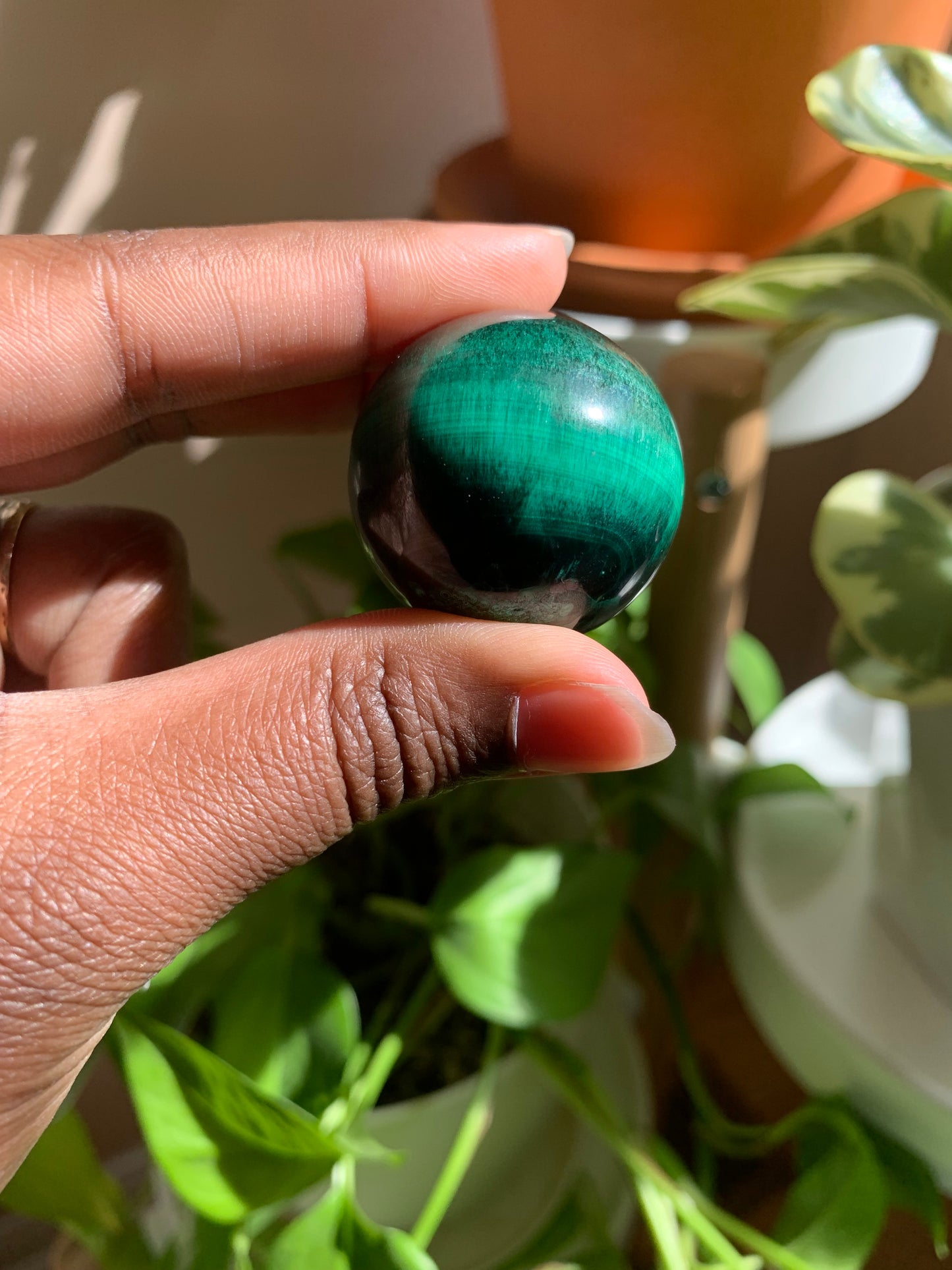 Chatoyant Malachite Sphere